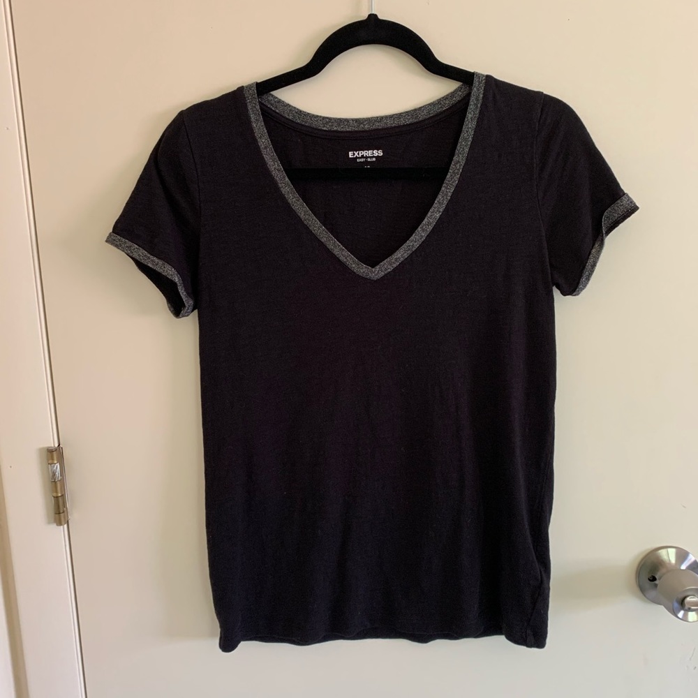 Express Black T Shirt Silver Metallic Trim Size Small Never Worn